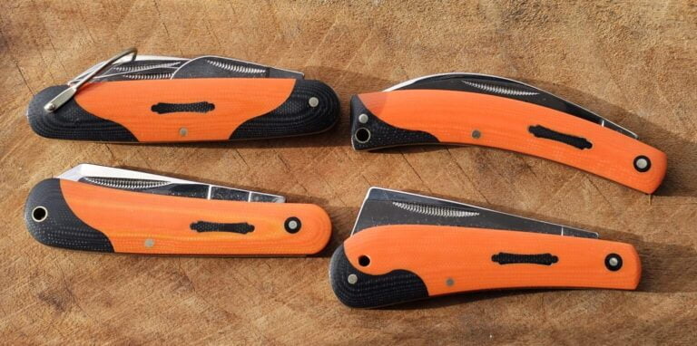 Marbles Set of 4 Knives,  pruner, cotton sampler, rope knife and camp knife in Orange G-10 knives for sale