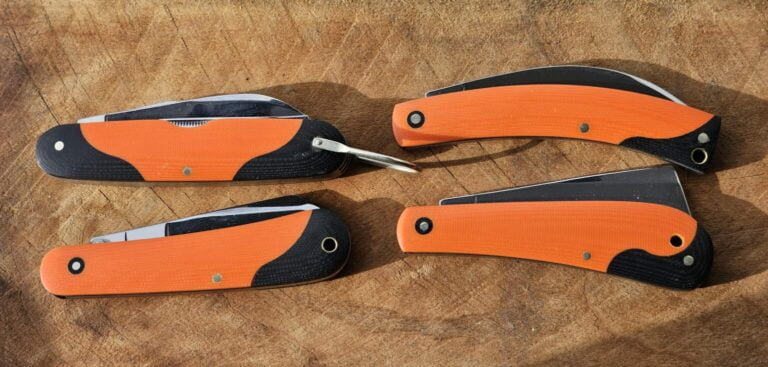 Marbles Set of 4 Knives,  pruner, cotton sampler, rope knife and camp knife in Orange G-10 knives for sale