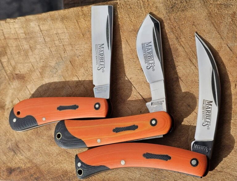 Marbles Set of 4 Knives,  pruner, cotton sampler, rope knife and camp knife in Orange G-10 knives for sale