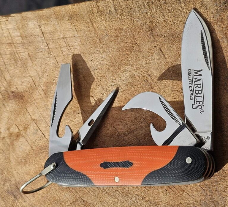 Marbles Set of 4 Knives,  pruner, cotton sampler, rope knife and camp knife in Orange G-10 knives for sale