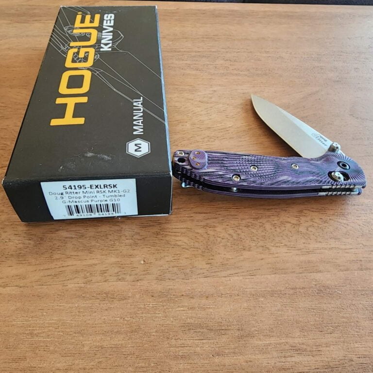 HOGUE DOUG RITTER MINI RSK MK1-G2 2.9” DROP POINT TUMBLED G-MASCUS PURPLE G10 knives for sale