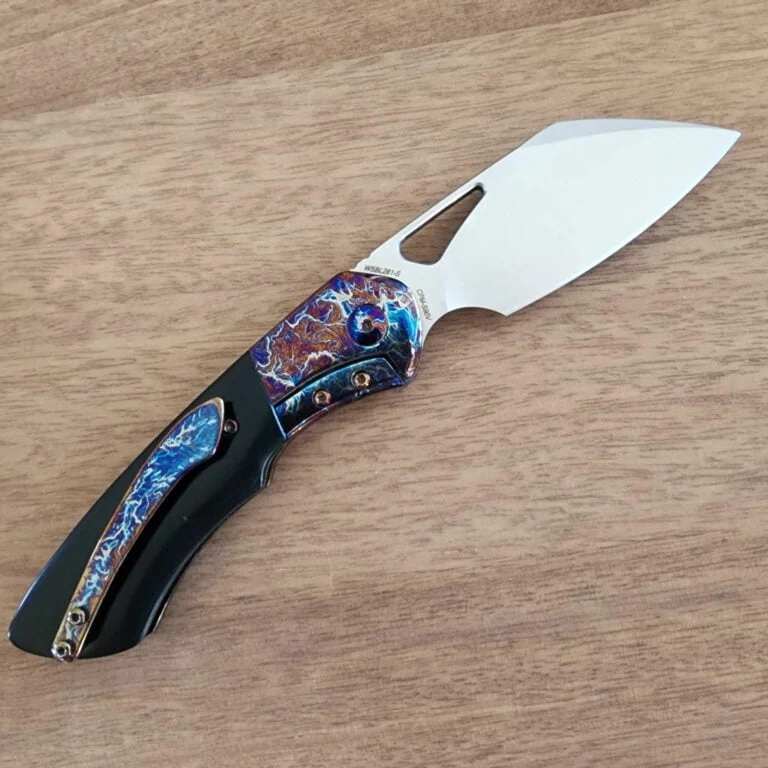 Suprlativ Piranha in Titanium Dark Blast/ Mokuti and M4 Belt Satin knives for sale