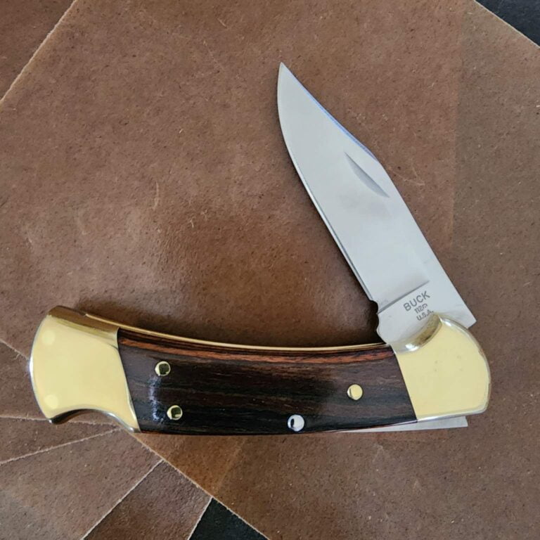 Buck 112 Ebony Lockback, with Leather Sheath knives for sale