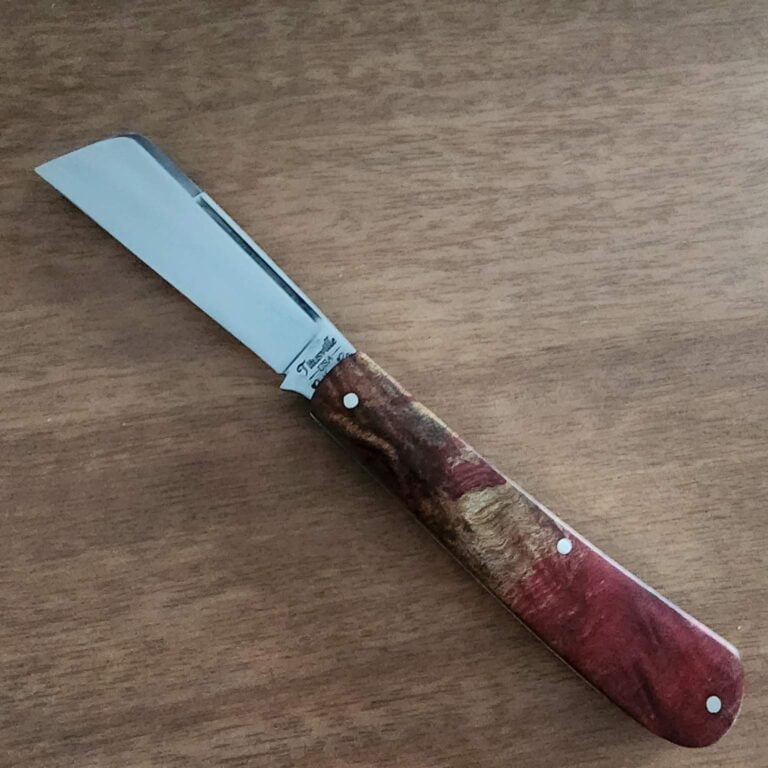 Titusville Big Easy Cotton Sampler 1095 Carbon W/ Long Pull 1 of 1 PROTOTYPE 2024 Red Maple Burl Shadow Pattern knives for sale