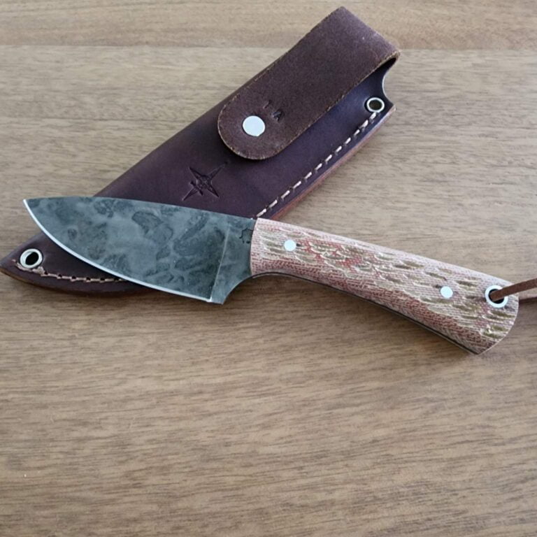 L.T. Wright Hand Crafted Knives Companion 1075 Flat Natural Jigged Micarta knives for sale