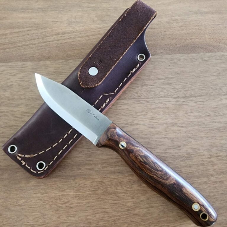 L.T. Wright Hand Crafted Knives Switchback A2 Scandi Desert Ironwood Black Liners knives for sale