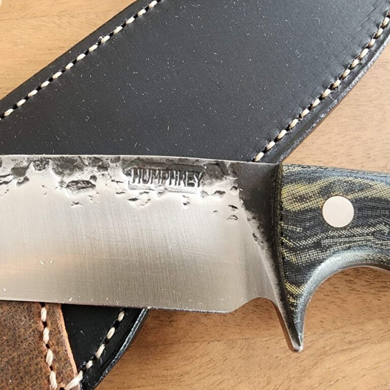 Lon Humphrey's Hand Forged Delta in 52100 and Camo Micarta with Black Liners knives for sale