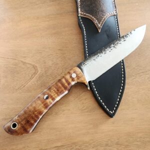 Lon Humphrey's Hand Forged Delta in 52100 and Dark Curly Maple with Black Liners knives for sale