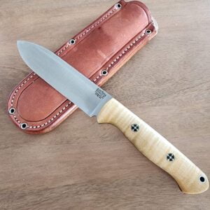 Bark River Bravo Alpha CPM 3V Natural Curly Maple with Black Liner Mosaic knives for sale