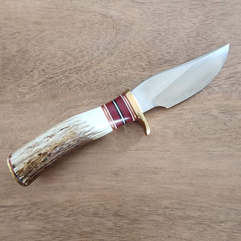 Randall Made Mini 27 Trailblazer in Stag with Red Micarta Spacers knives for sale