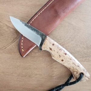 Fiddleback Forge Oconee in Masur Birch with Natural/white Liners, A2 Steel and Convex Grind knives for sale