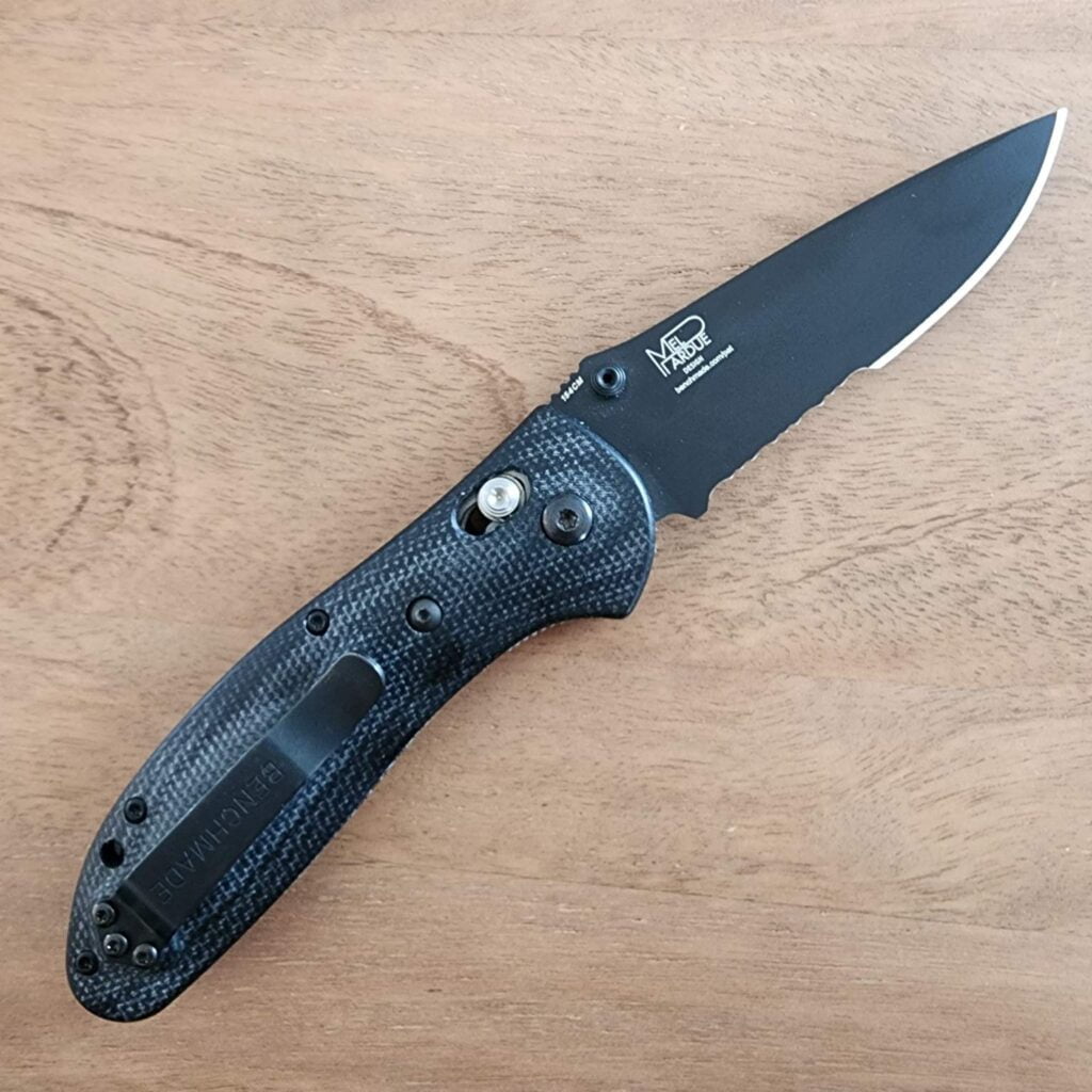 Benchmade 551 Mel Pardue Design Partially Serrated in 154 CM with 2 ...