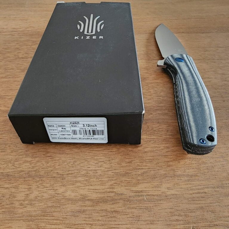 Kizer Gemini by Ray Laconico in N690 Stone Wash and Black Micarta knives for sale