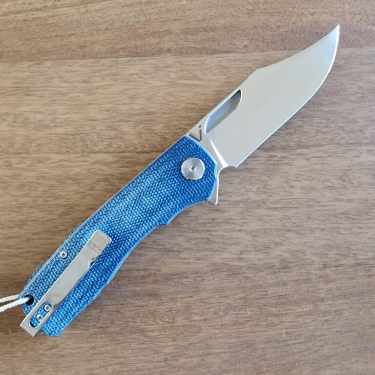 Petrified Fish Victor Liner Lock Knife Blue Micarta 3.5" Stonewash PFP03BP knives for sale