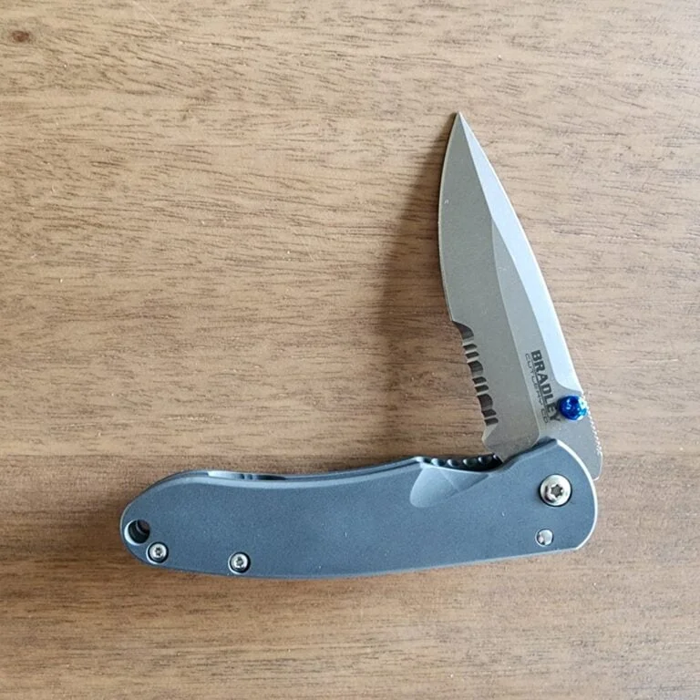 Bradley Cutlery Co. USA Made Alias II S30V Partially Serrated Folder in Titanium knives for sale