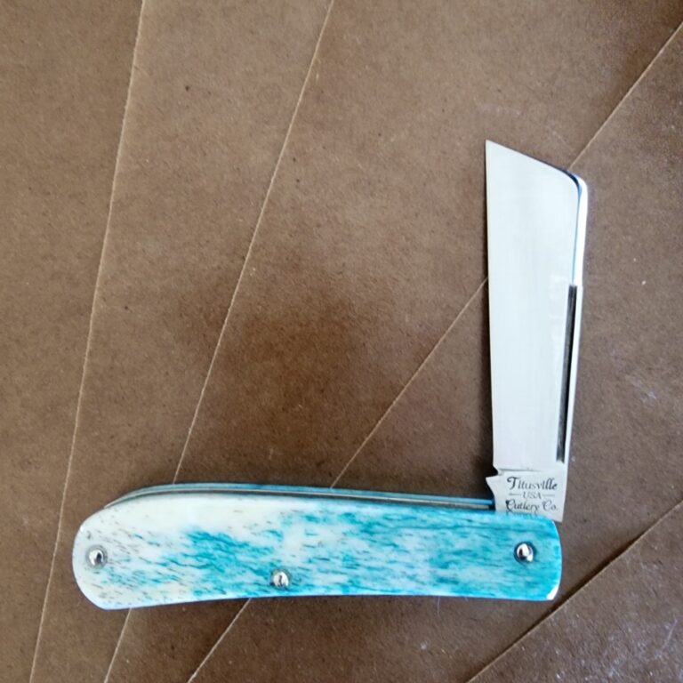 Titusville TSA Exclusive Mermaid Blue Giraffe Bone Big Easy Cotton Sampler 1095 Carbon W/ Long Pull 1 of 6 knives for sale