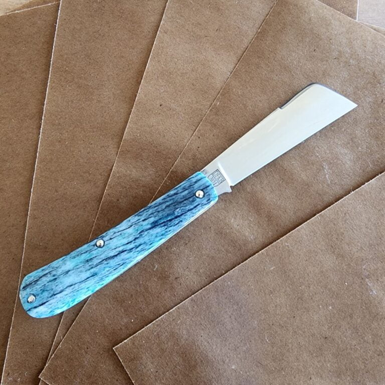 Titusville TSA Exclusive Mermaid Blue Giraffe Bone Big Easy Cotton Sampler 1095 Carbon W/ Long Pull 1 of 6 knives for sale