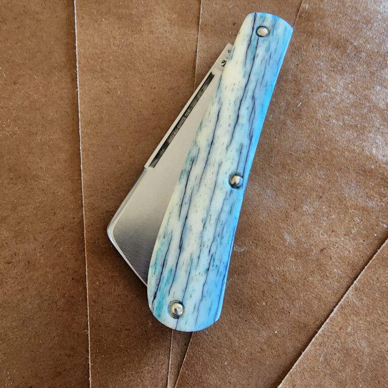 Titusville TSA Exclusive Mermaid Blue Giraffe Bone Big Easy Cotton Sampler 1095 Carbon W/ Long Pull 1 of 6 knives for sale