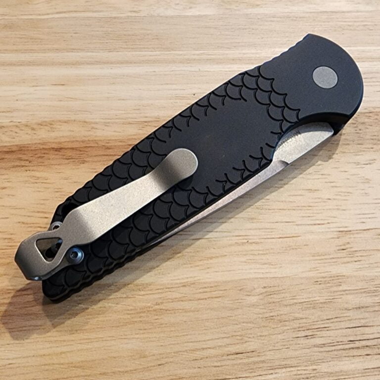 Protech TR3-MC1  Tactical Response 3 Black Fish Scale Handle with One Piece Steel Safety, Stonewash Finished Magnacut Blade knives for sale