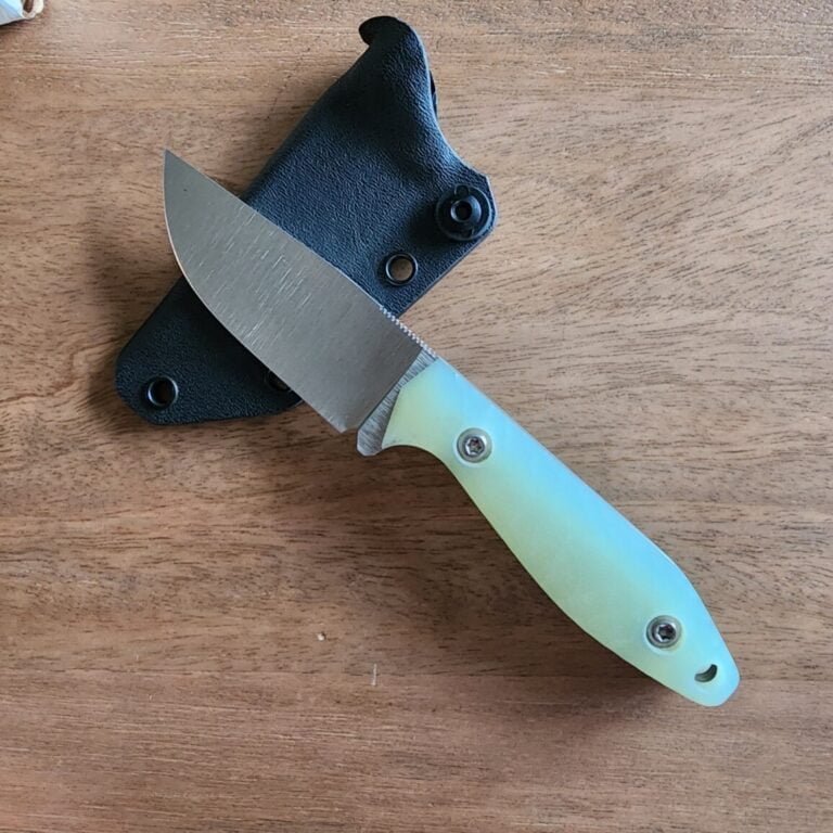Terra Knives Hiker Drop-point, magnacut 64hrc with jade/natural g10 handles, kydex sheath, and tek-lok  belt attachment knives for sale