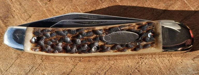Vintage Krusius Soligen Germany Copperhead Style Jack Knife in Brown Jigged Bone knives for sale
