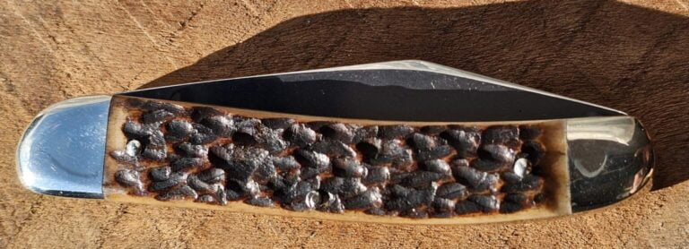 Vintage Krusius Soligen Germany Copperhead Style Jack Knife in Brown Jigged Bone knives for sale