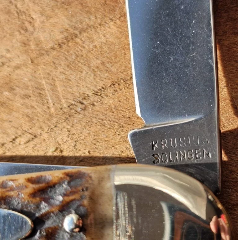 Vintage Krusius Soligen Germany Copperhead Style Jack Knife in Brown Jigged Bone knives for sale
