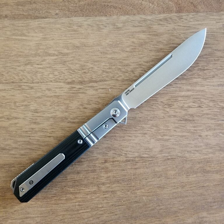 Karbon Knives By Ken Onion Flatline Frame Lock in 154CM Stainless and Black G10 knives for sale