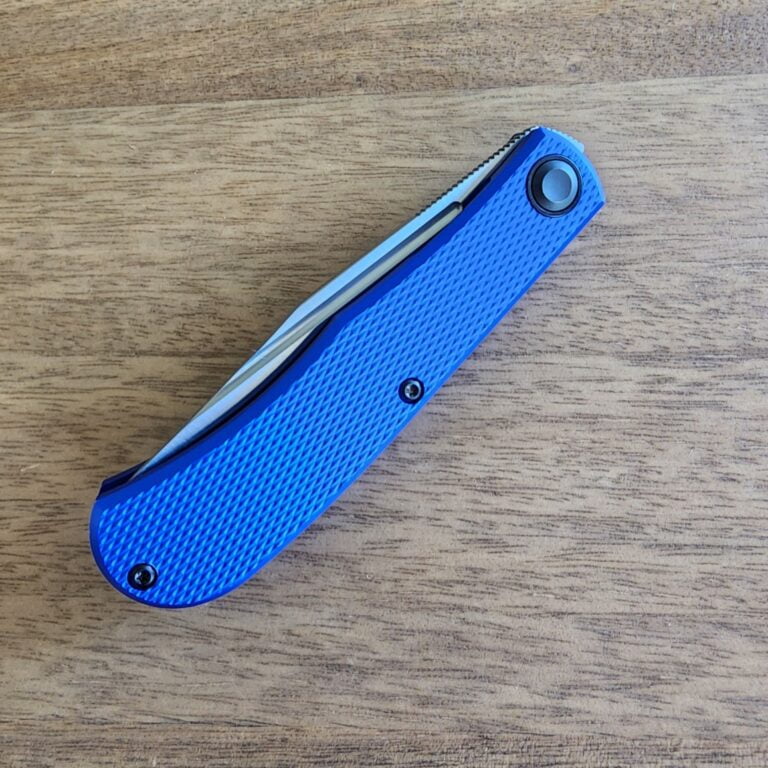 Daedalus Knife Co. "Lab" in Blue Aluminum and 154 CM Satin knives for sale