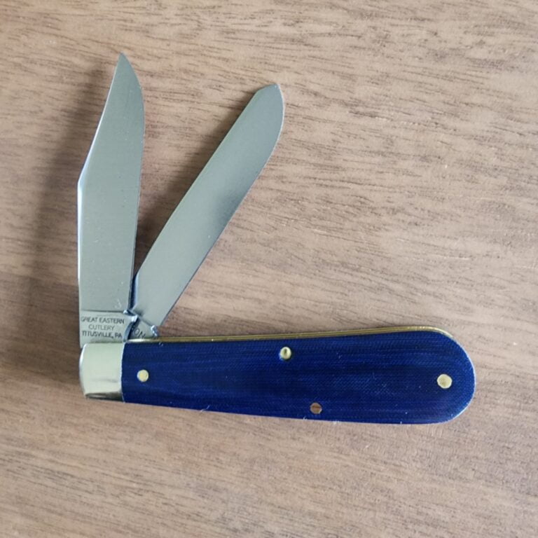 Great Eastern Cutlery #391224 Blue Linen Micarta knives for sale