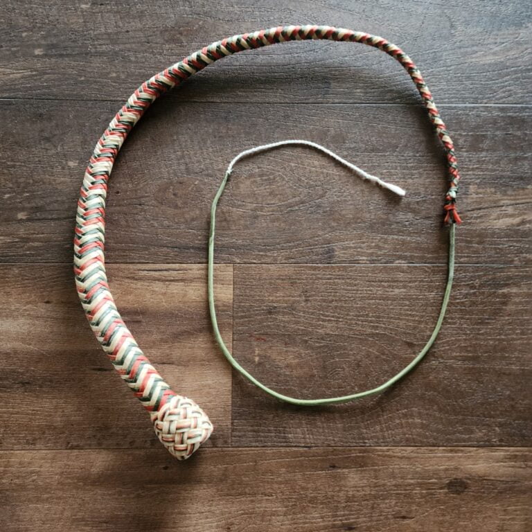 Hand Made Snake Whip in Paracord 63" OAL Orange/Green knives for sale