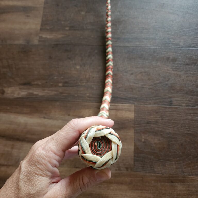 Hand Made Snake Whip in Paracord 63" OAL Orange/Green knives for sale