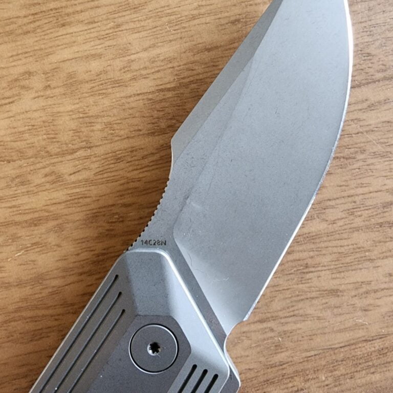 Damned Designs Basilisk Linerlock Stonewash Folder 14C28N Titanium knives for sale
