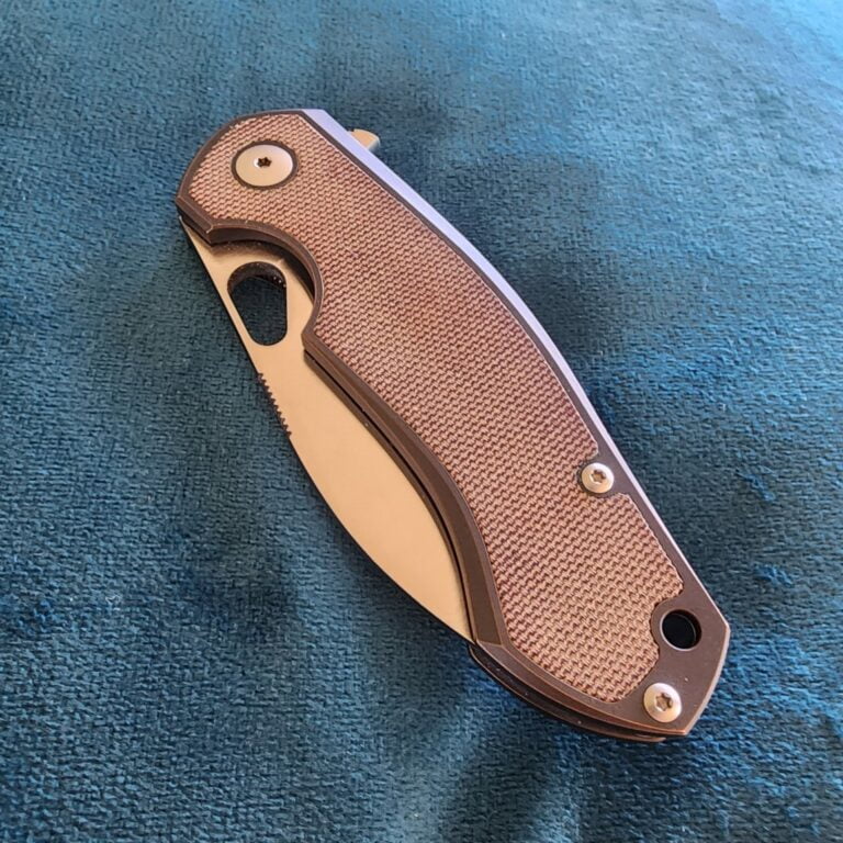 Giant Mouse Biblio in Bronze with Natural Canvas insert Discounted "Rescue Mouse" knives for sale