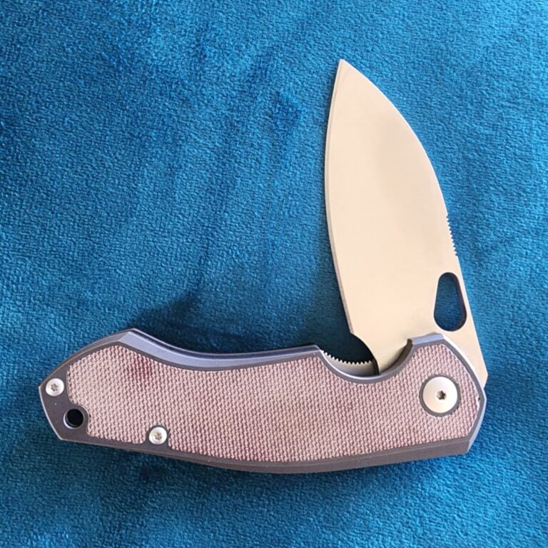 Giant Mouse Biblio in Bronze with Natural Canvas insert Discounted "Rescue Mouse" knives for sale