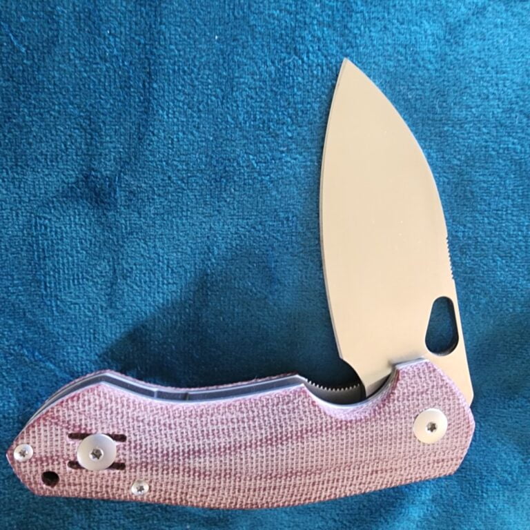 Giant Mouse ACE Biblio Red Canvas Micarta Discounted "Rescue Mouse" knives for sale