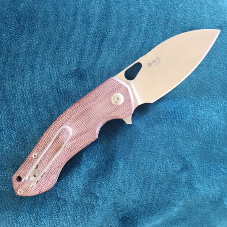 Giant Mouse ACE Biblio Red Canvas Micarta Discounted "Rescue Mouse" knives for sale