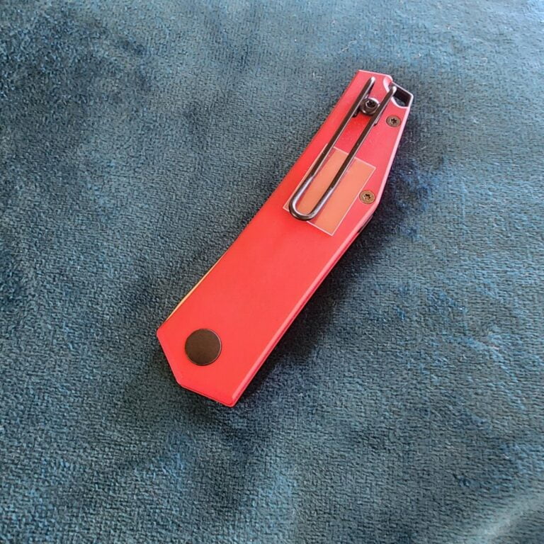 Giant Mouse Red Aluminum Clyde Discounted "Rescue Mouse" knives for sale