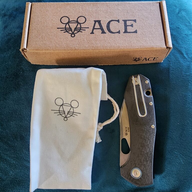 Giant Mouse ACE Grand in Green Canvas Micarta and M390 Discounted "Rescue Mouse" knives for sale