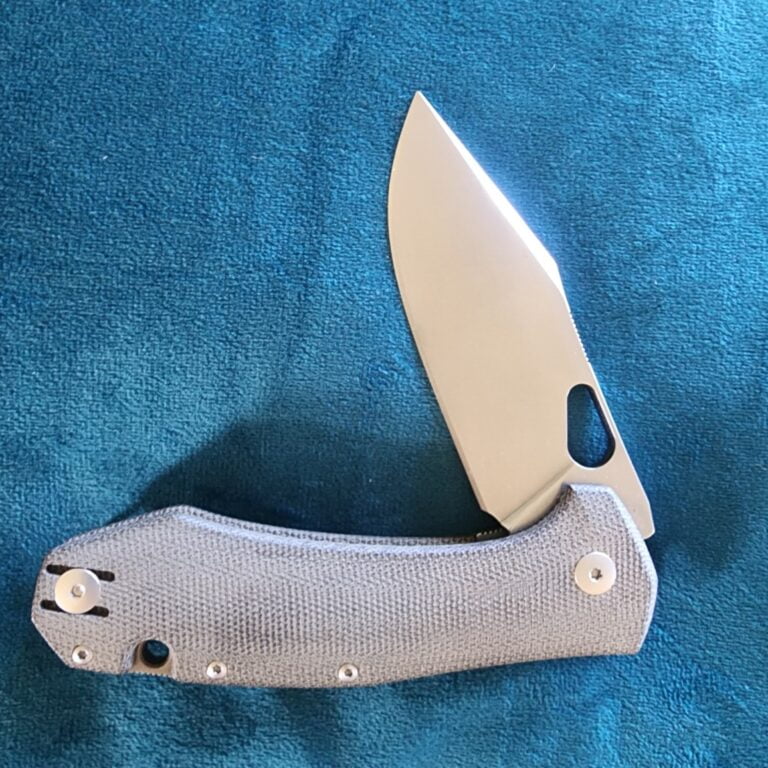 Giant Mouse ACE Grand in Green Canvas Micarta and M390 Discounted "Rescue Mouse" knives for sale