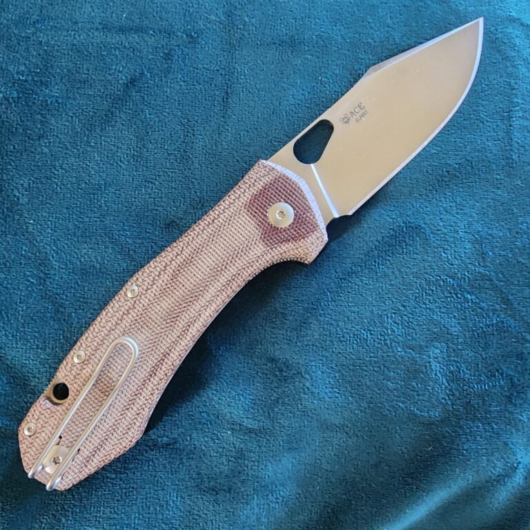 Giant Mouse ACE Grand in Natural Micarta and ELMAX Discounted "Rescue Mouse" knives for sale