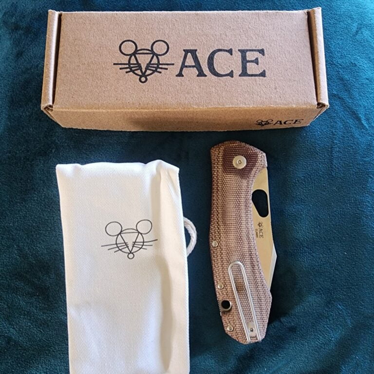 Giant Mouse ACE Grand in Natural Micarta and ELMAX Discounted "Rescue Mouse" knives for sale