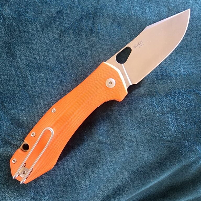 Giant Mouse ACE Grand in Orange G10 and ELMAX Discounted "Rescue Mouse" knives for sale