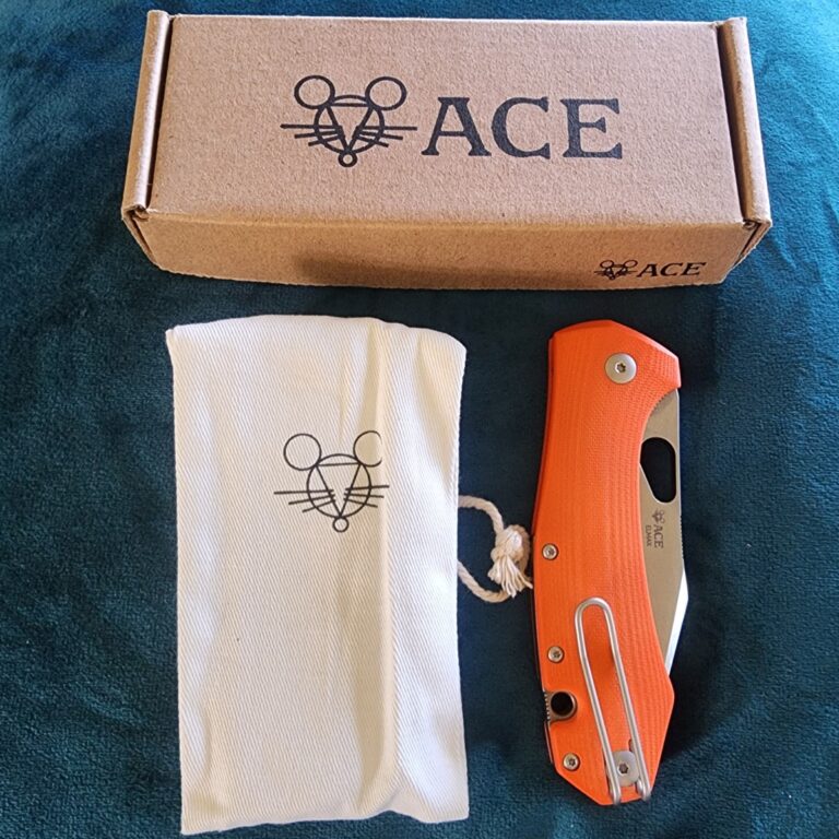 Giant Mouse ACE Grand in Orange G10 and ELMAX Discounted "Rescue Mouse" knives for sale