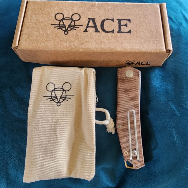 Giant Mouse ACE Clyde in Natural Canvas and Brass Discounted "Rescue Mouse" knives for sale