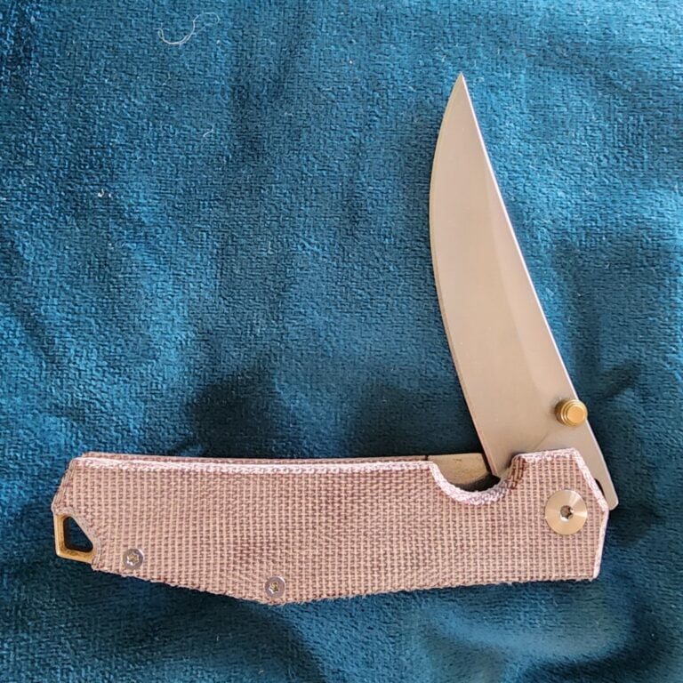 Giant Mouse ACE Clyde in Natural Canvas and Brass Discounted "Rescue Mouse" knives for sale