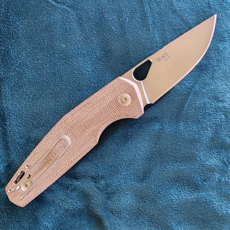 Giant Mouse ACE Nimbus V2 Natural Micarta Discounted "Rescue Mouse" knives for sale