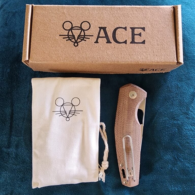 Giant Mouse ACE Nimbus V2 Natural Micarta Discounted "Rescue Mouse" knives for sale