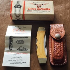 Case Texas Lockhorn Double Lockblade Folding Knife With Sheath #273 knives for sale