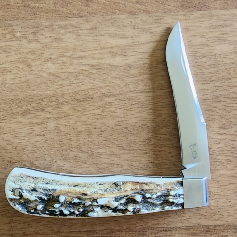 K'Roo Custom Back Pocket Trapper in Stag Horn Created June 2024 by W. O'Kelly knives for sale